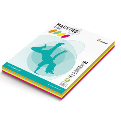 Цветна микс хартия Maestro Color Жълт, розов, зелен и син пастел A4 4x25 л. 80 g/m2